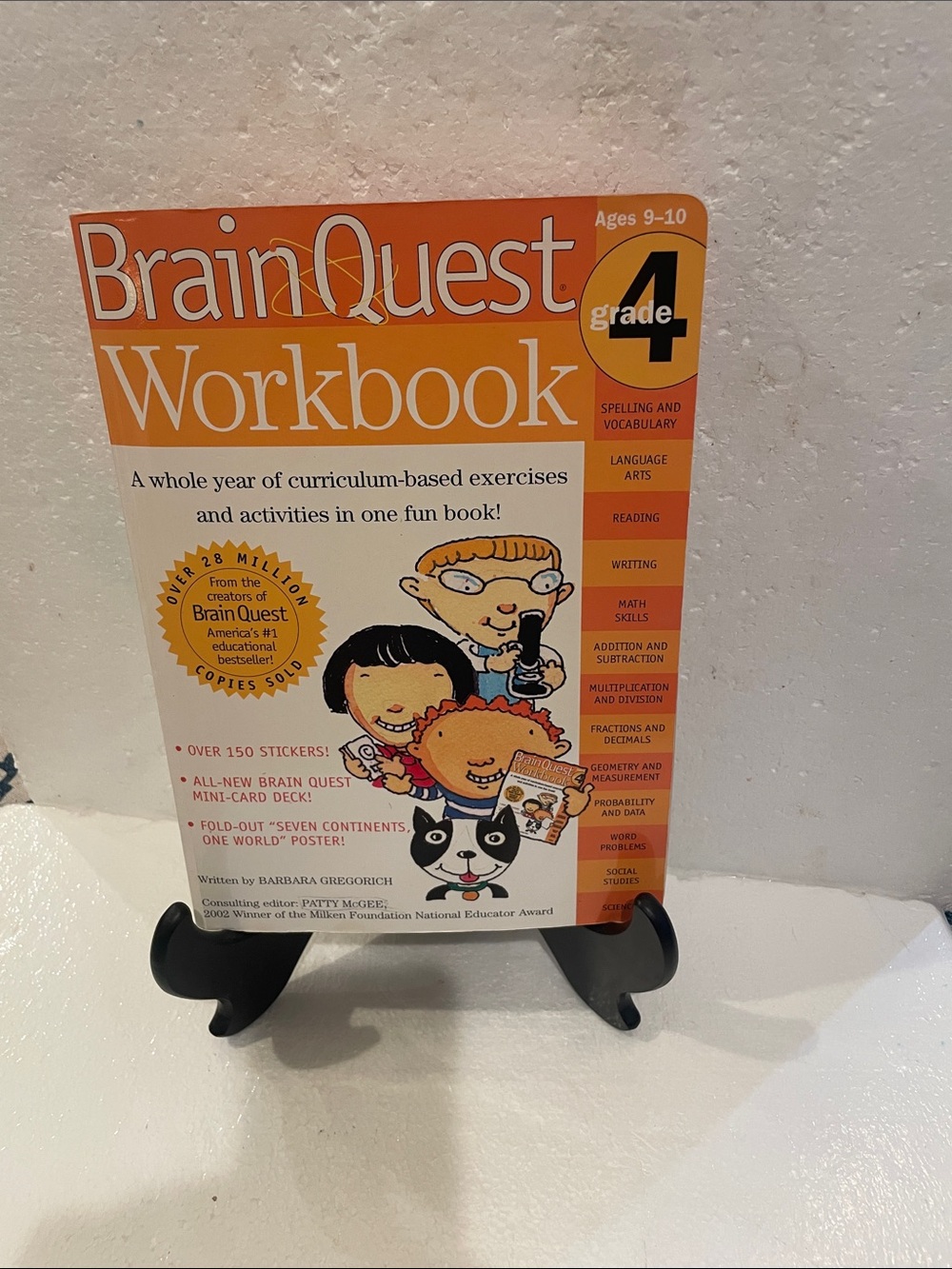 BrainQuest Workbook Grade 4 stickers Card deck fold out continents world poster